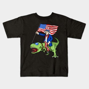 MERICA! Badass Uncle Sam riding T-Rex - 4th of July Kids T-Shirt